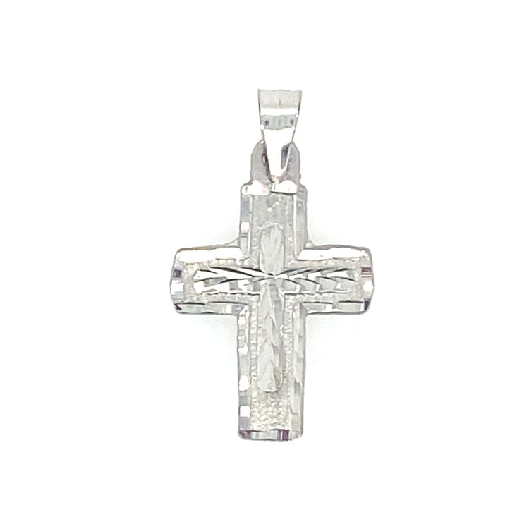 77600 14K WHITE GOLD SMALL DIAMOND CUT CROSS