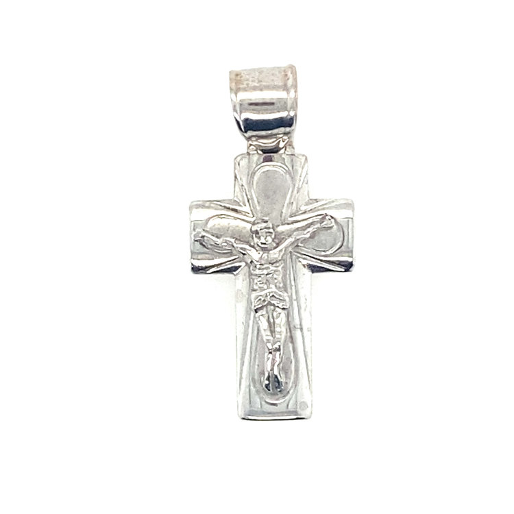 77088 14K  WHITE GOLD SATIN FINISH WITH HIGH POLISHED EDGE CRUCIFX