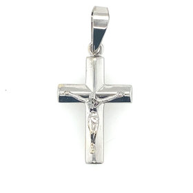 70031 14K WHITE GOLD 1.50" SMALL HOLLOW 3D  CRUCIFIX