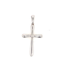 77005 14K WHITE GOLD HIGH POLISH CROSS WITH  .04TCW DIAMOND IN CENTER