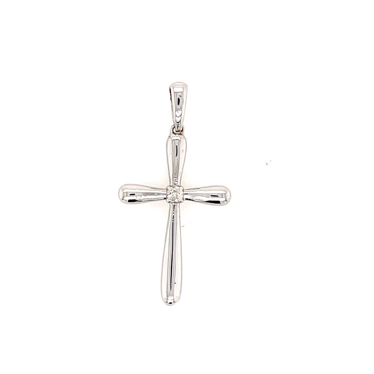 77005 14K WHITE GOLD HIGH POLISH CROSS WITH  .04TCW DIAMOND IN CENTER
