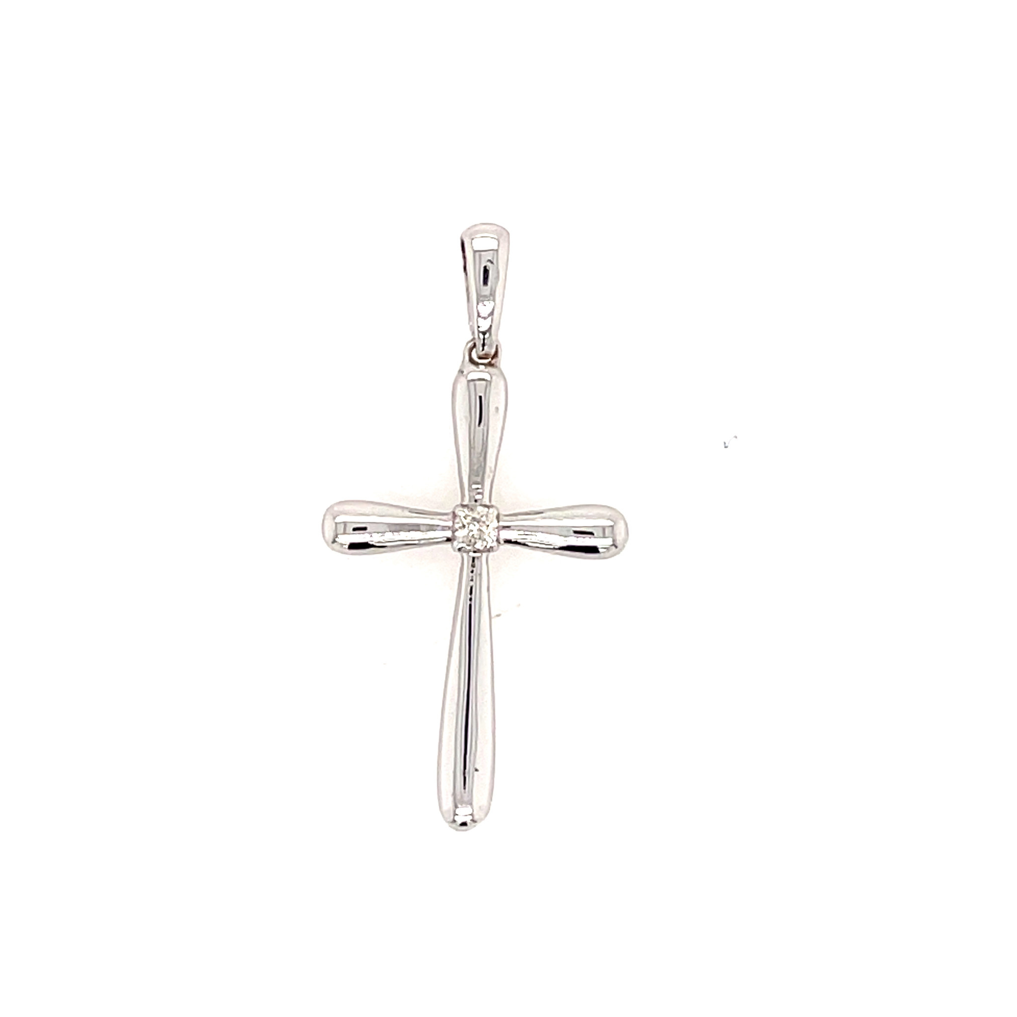 77005 14K WHITE GOLD HIGH POLISH CROSS WITH .04TCW DIAMOND IN CENTER