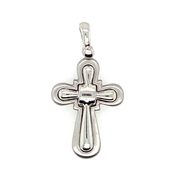 75268 14K WHITE GOLD CROSS WITH  HIGH POLISH BUBBLED CENTER & SATIN EDGES