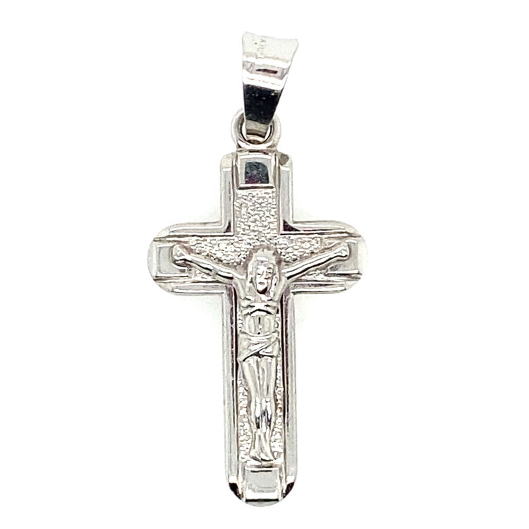 750120 14K WHITE GOLD WITH TEXTURED CENTERED CRUCIFIX