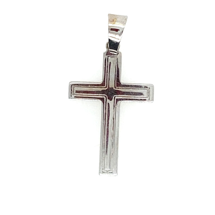75358  14K WHITE GOLD 0.90"   DOUBLECUT HIGH POLISH CROSS