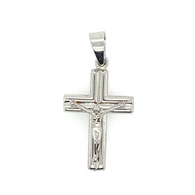 77050 14K WHITE GOLD CONCAVE CENTER HIGH POLISH CRUCIFIX