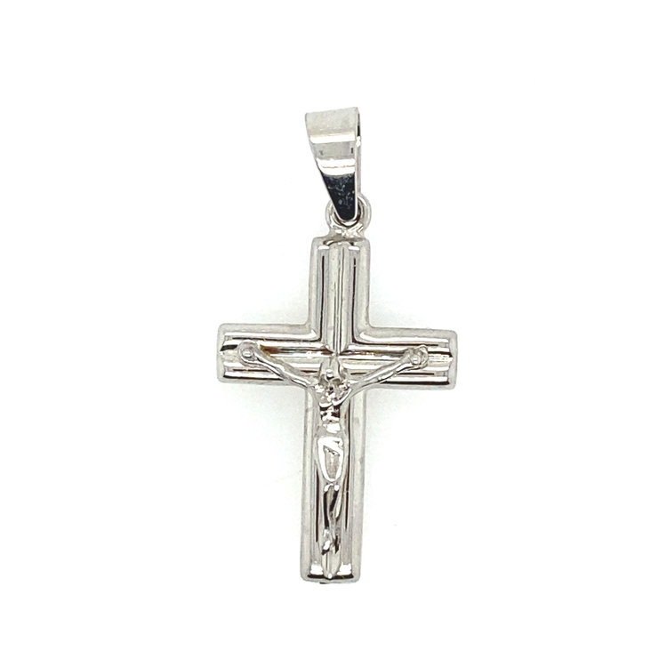 77050 14K WHITE GOLD CONCAVE CENTER HIGH POLISH CRUCIFIX