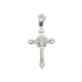 750163 14K WHITE GOLD HEART TIPS  WITH CUBIC ZIRCONIA CRUCIFIX