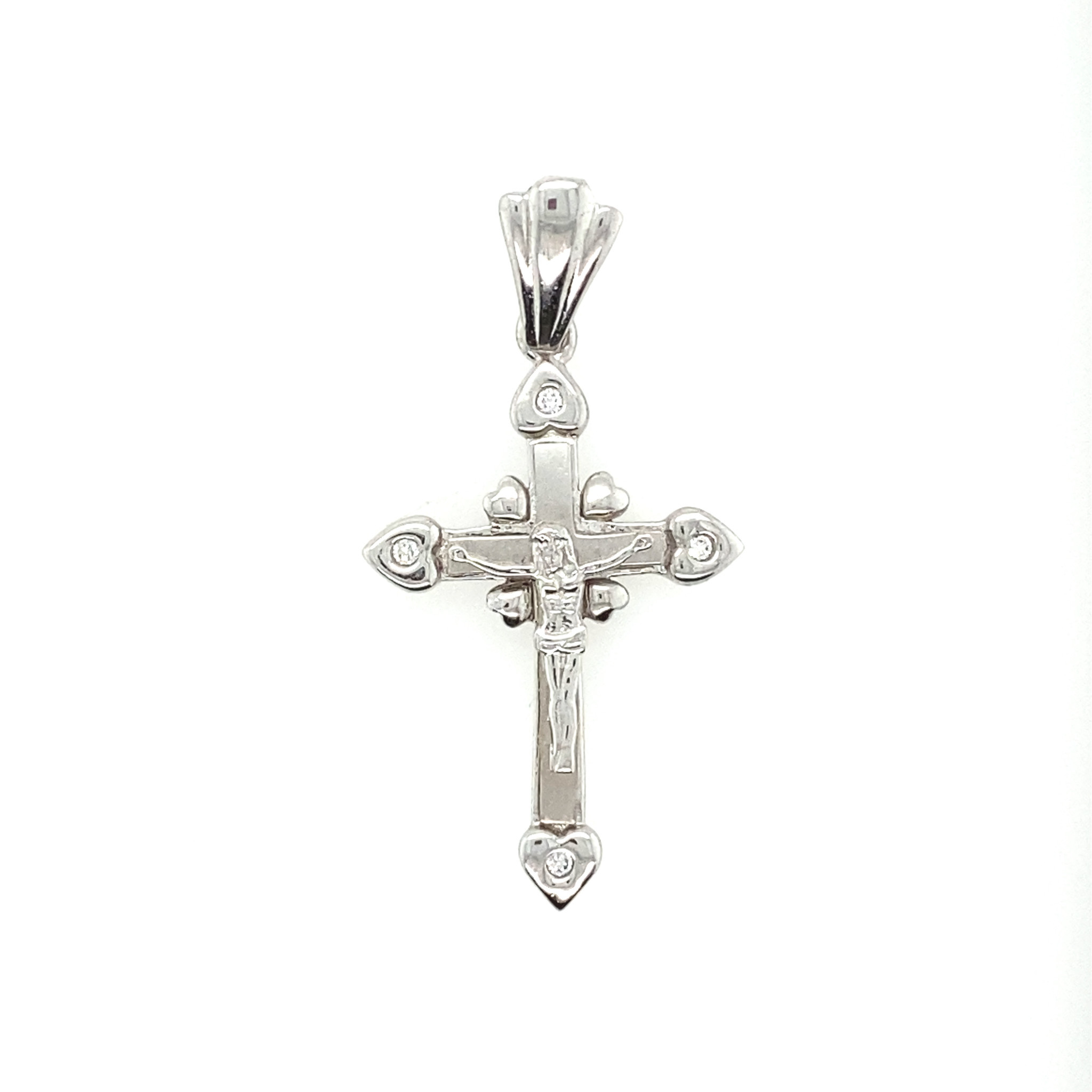 750163 14K WHITE GOLD HEART TIPS WITH CUBIC ZIRCONIA CRUCIFIX