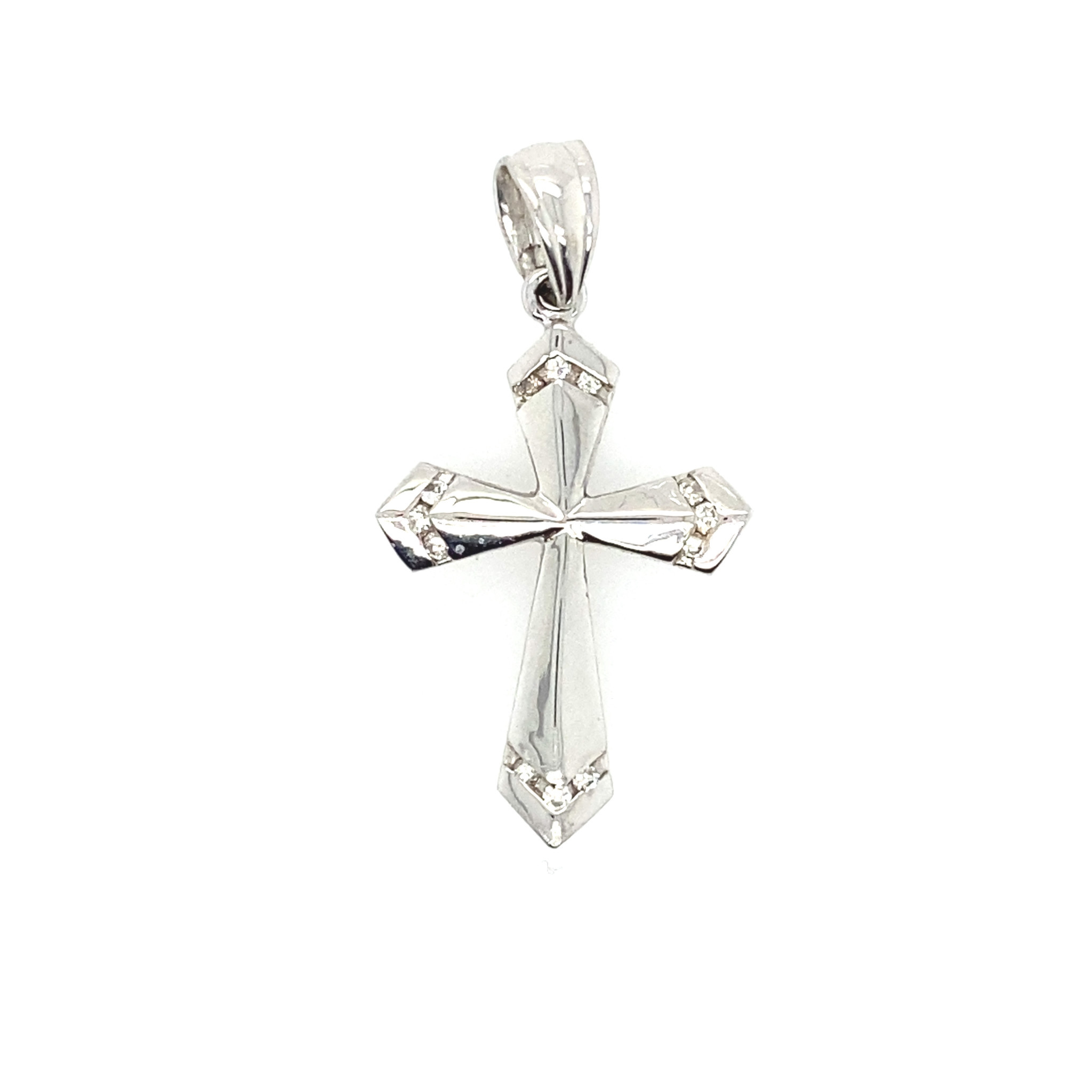 75989 14K WHITE GOLD HIGH POLISHED .20CT DIAMOND CROSS