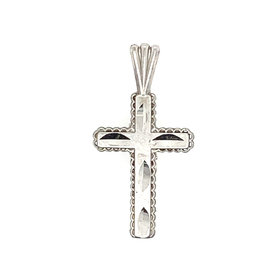 77073 14K WHITE GOLD DIAMOND CUT & SATIN FINISH CROSS WITH  STIFF BAIL
