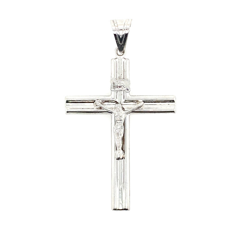 77603 14K WHITE GOLD  2" LARGE HIGH POLISH CONCAVE  INRI CRUCIFIX