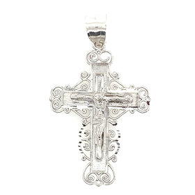 75207 14K WHITE GOLD 1.5" FILIGREE BORDER CRUCIFIX