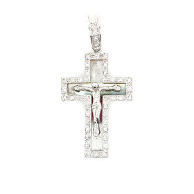 75239 14K WHITE GOLD .80TCW DIAMOND BORDER INSET DOUBLE PLATED CRUCIFIX