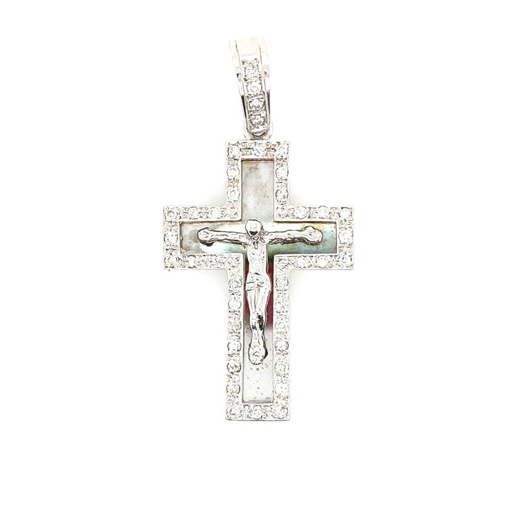 75239 14K WHITE GOLD .80TCW DIAMOND BORDER INSET DOUBLE PLATED CRUCIFIX