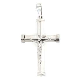 75479 14K  WHITE GOLD POINTED TUBE CENTER HIGH POLISH EDGE CAP CRUCIFIX