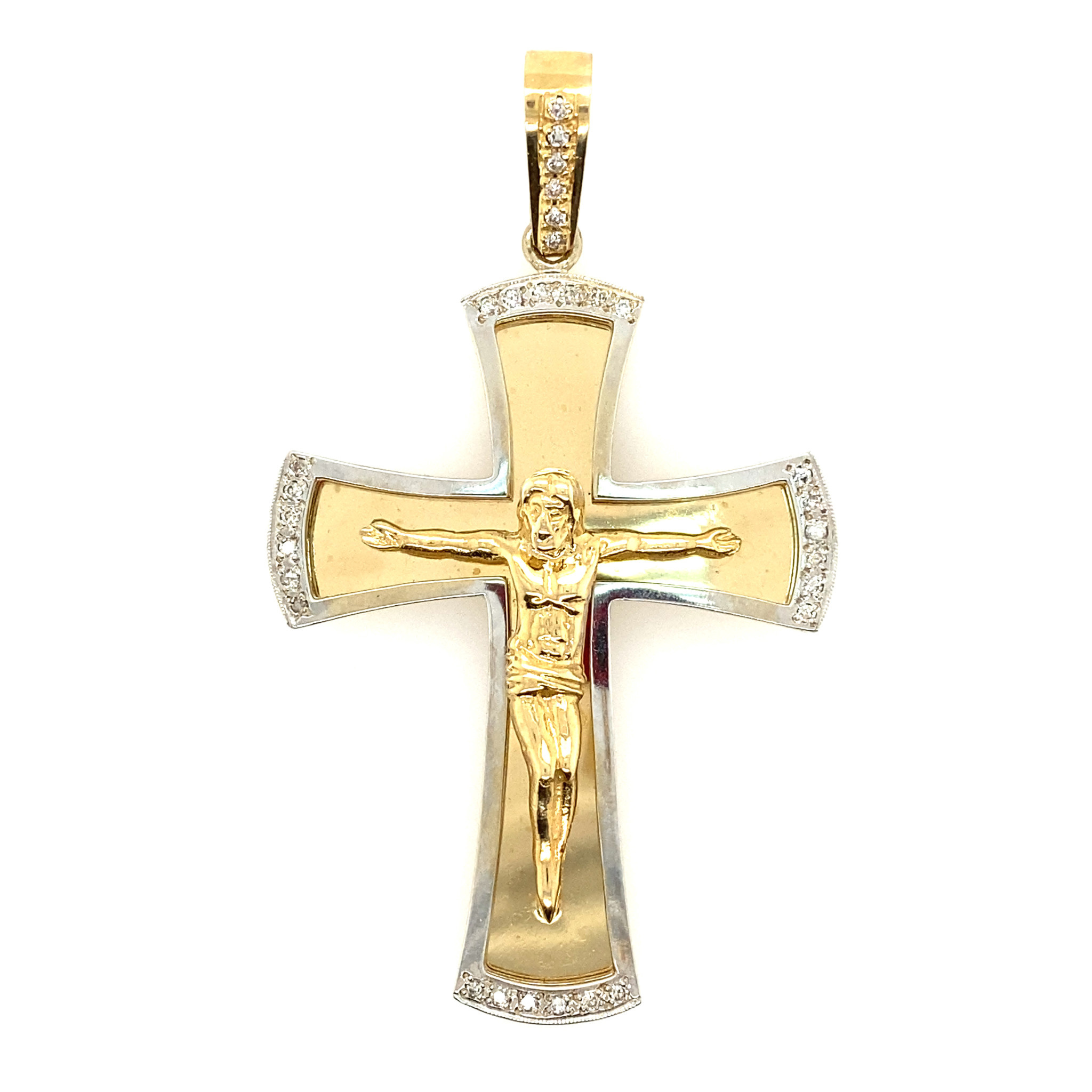 76036 14K TWO-TONE .35TCW DIAMOND LARGE DOUBLE PLATED CRUCIFIX