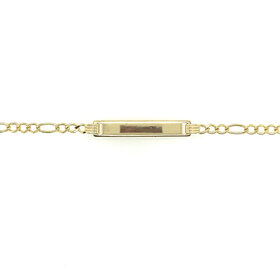 20232 14K YELLOW GOLD 6" 2.50MM  FIGARO LINK 4.20MM BAR BABY NAME ID BRACELET