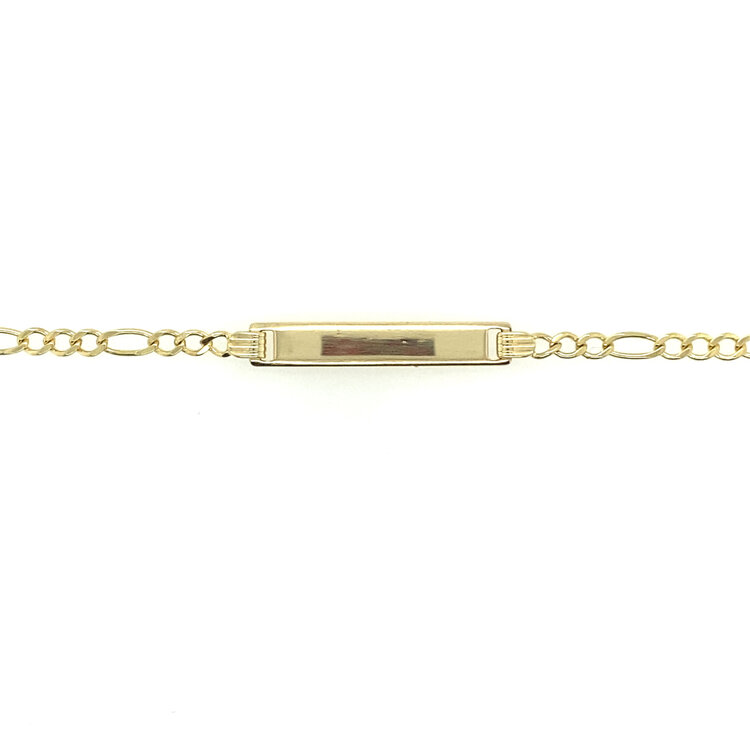 20232 14K YELLOW GOLD 6" 2.50MM  FIGARO LINK 4.20MM BAR BABY NAME ID BRACELET