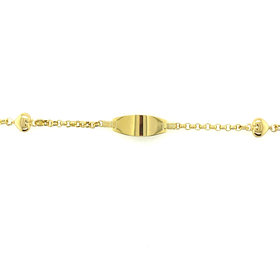 20719 14K YELLOW GOLD ROLO LINK PUFFY HEART BABY NAME ID BRACELET