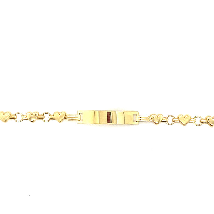 20710 14K YELLOW GOLD PUFFY HEART BRUSHED FINISH NAME ID BABY BRACELET