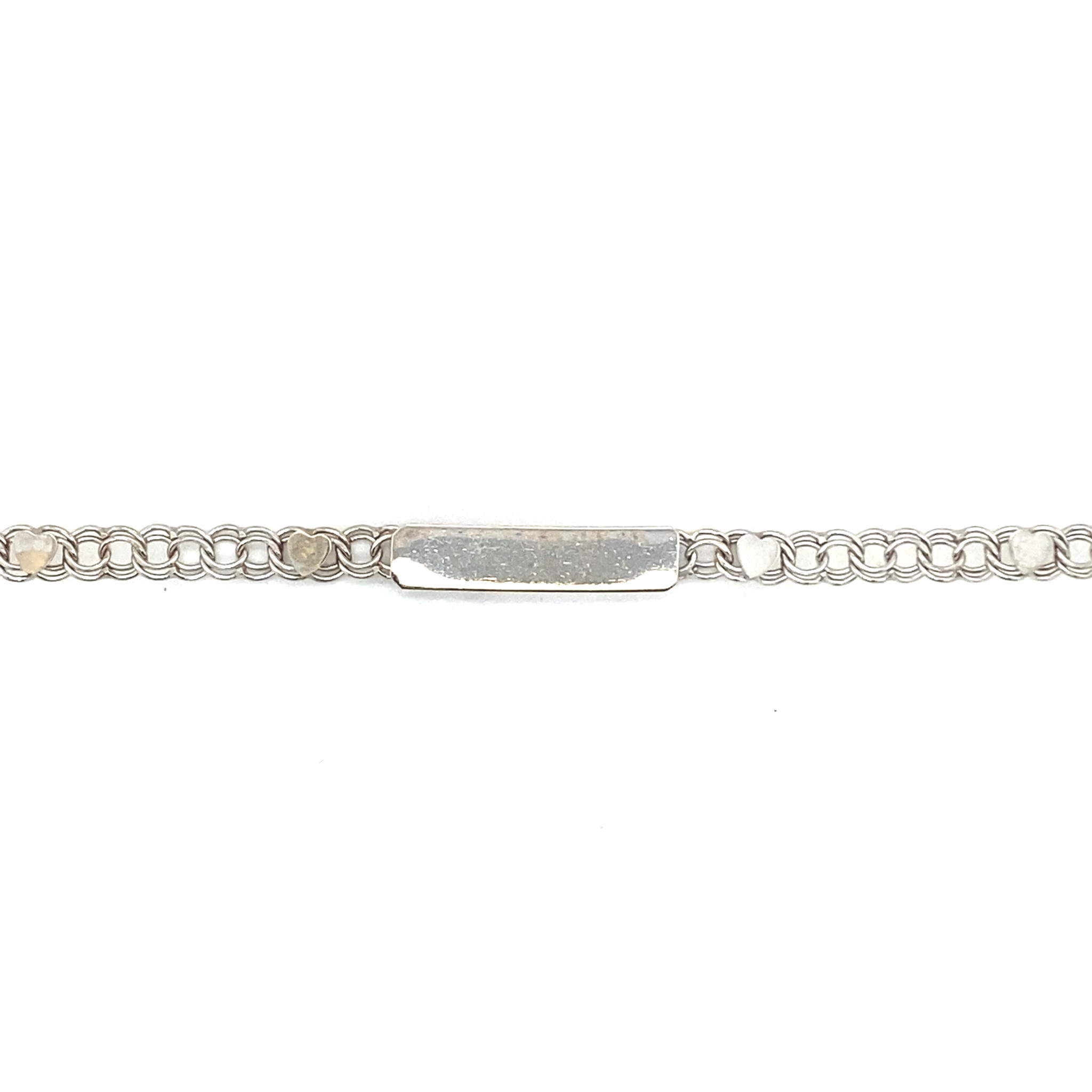 20142 14K WHITE GOLD HEART CHARM LINK BABY 5MM ID BRACELET