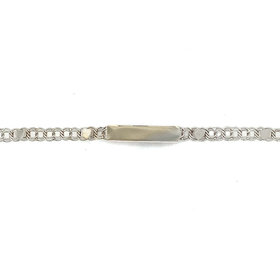 20166 14K WHITE GOLD HEART CHARM LINK BABY NAME 5MM ID BRACELET