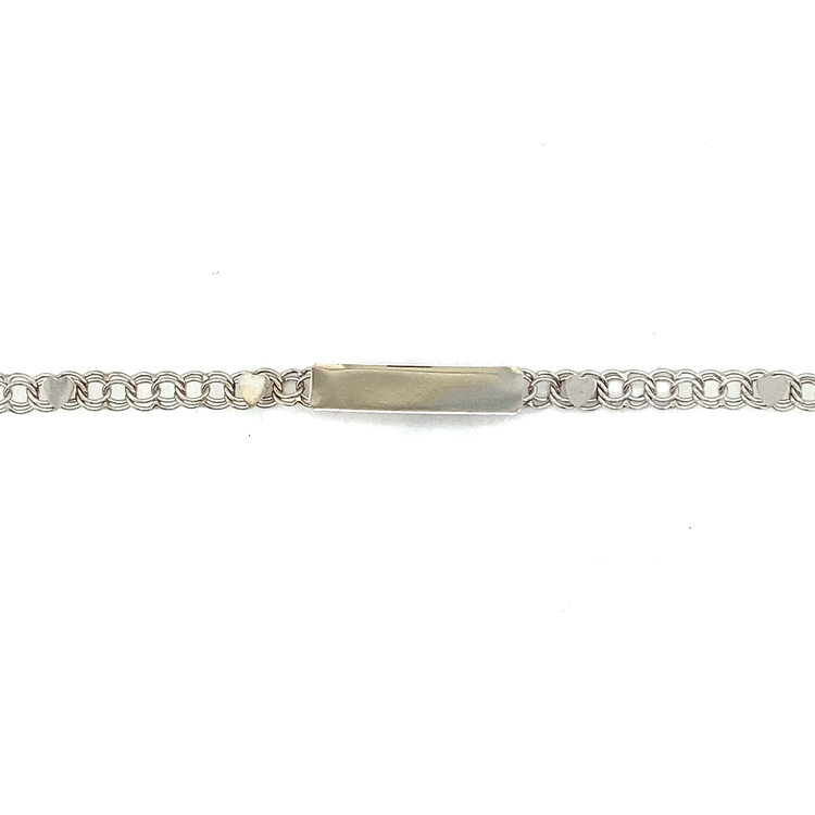 20166 14K WHITE GOLD HEART CHARM LINK BABY NAME 5MM ID BRACELET
