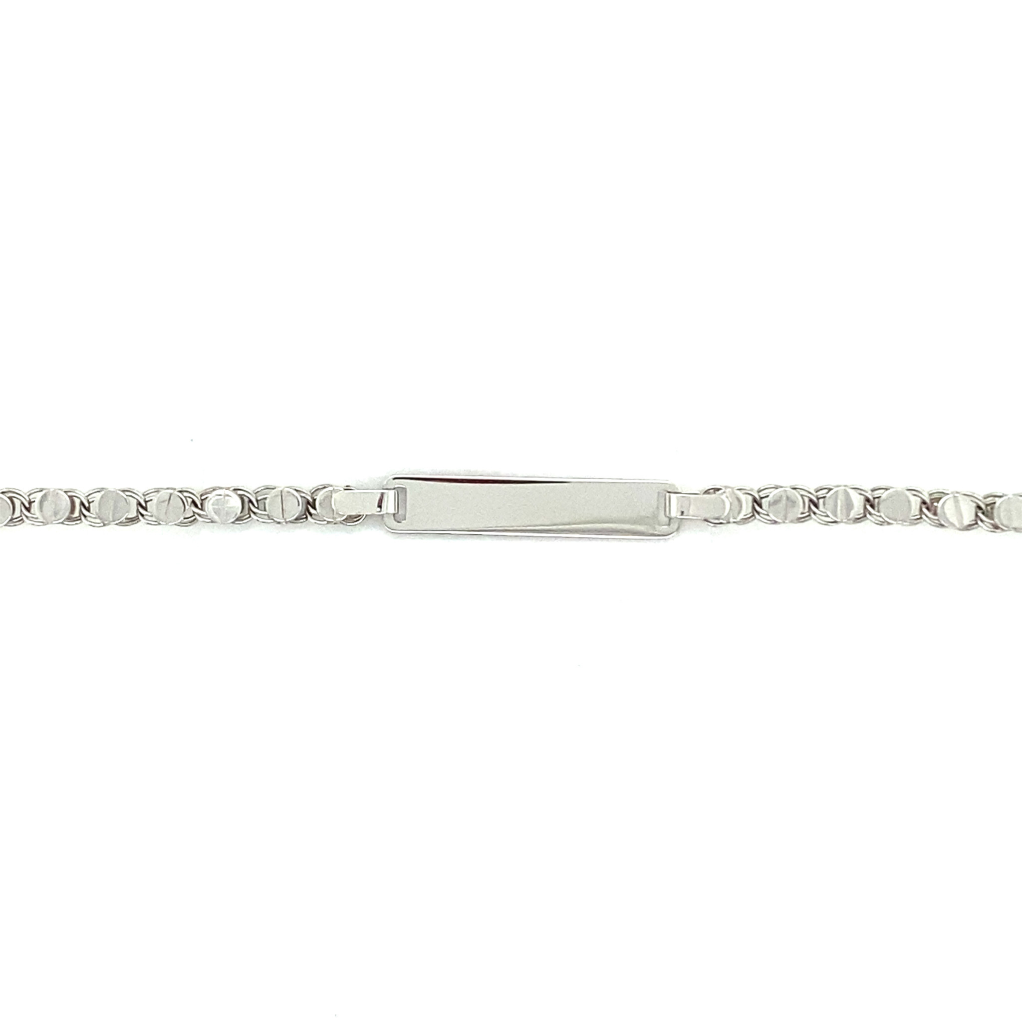 20151 14K WHITE GOLD 5MM TIGERS EYES SCREW DESIGN LINK BABY NAME ID BRACELET