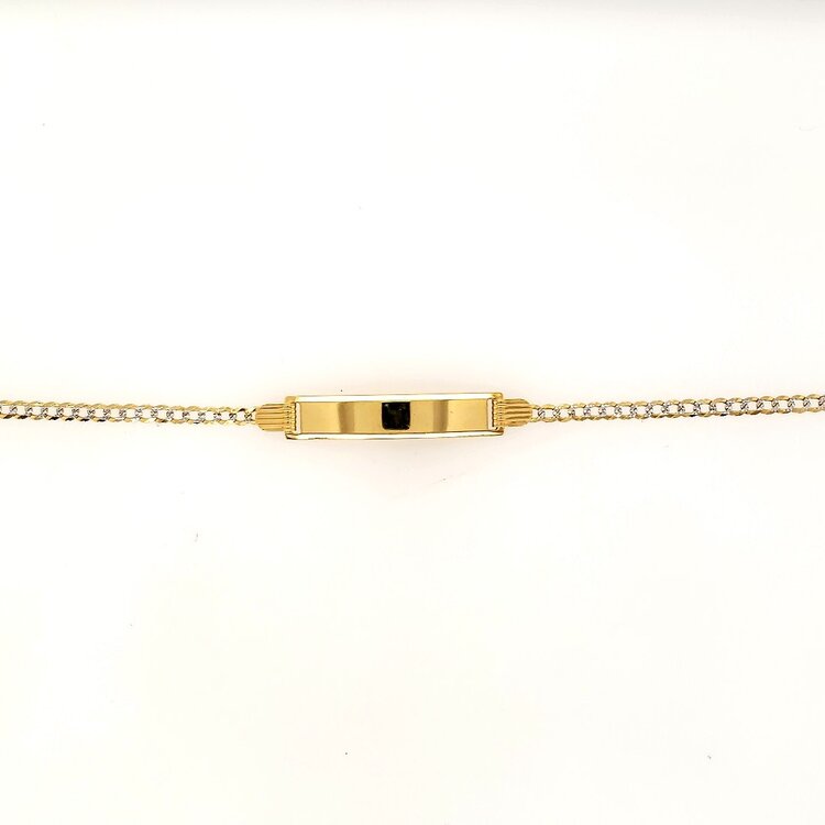 20388 14K TWO TONE 2.50MM THIN CUBAN LINK DIAMOND CUT BABY 5.85MM NAME ID BRACELET