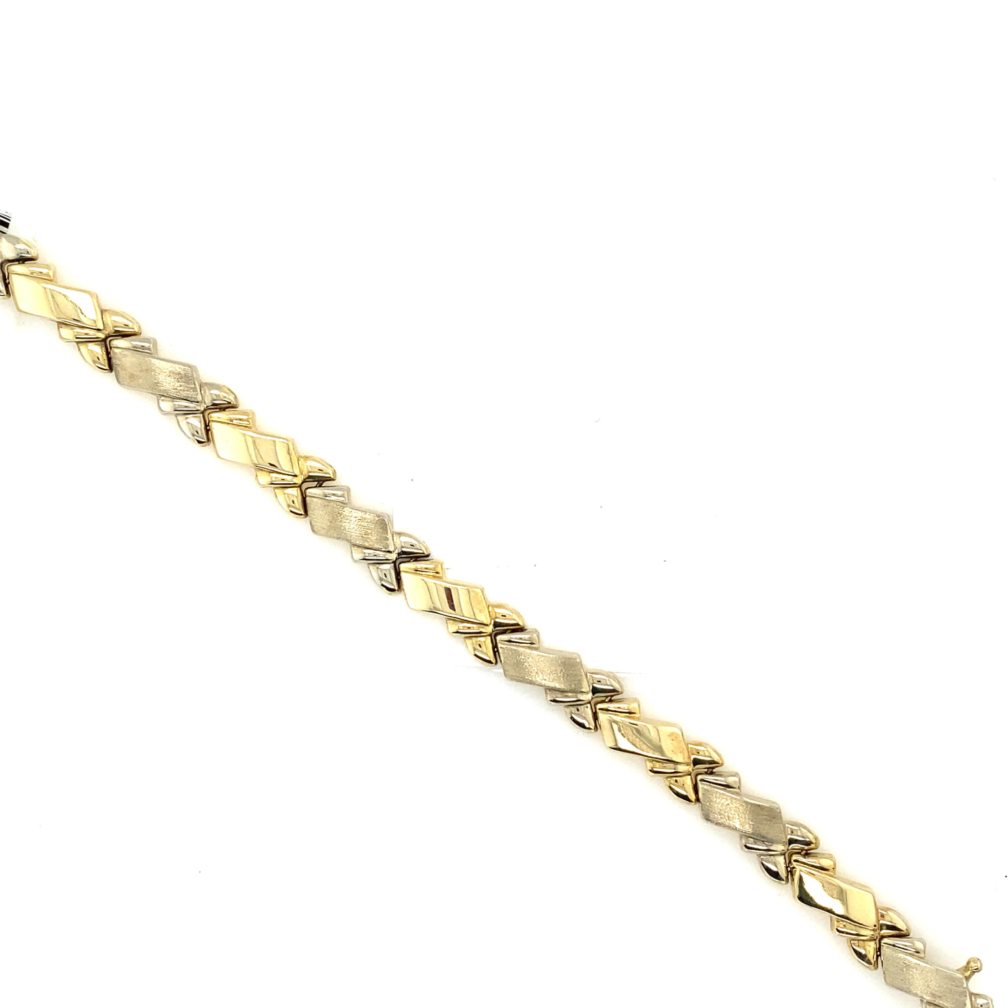 20595 14K TWO-TONE 7.5MM "X" LINK HIGH POLISH AND STAIN FINISH STAMPATO BRACELET