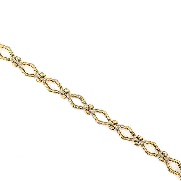 20457 14K YELLOW GOLD 8.5MM OPEN FANCY OVAL LINK WITH BEAD LINK BRACELET