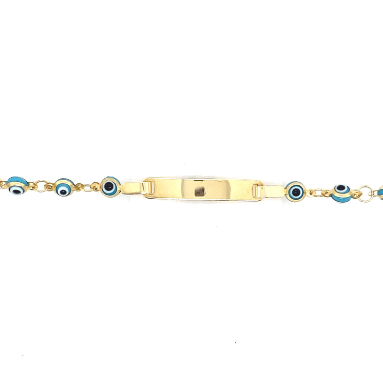20549 14K YELLOW GOLD  5MM EVIL EYE BEAD NAME ID BRACELET