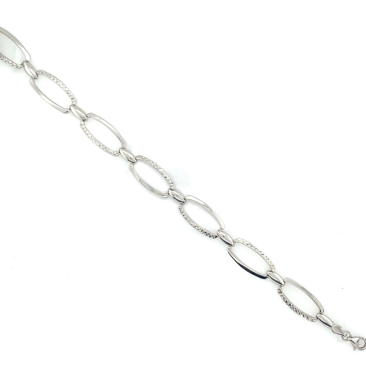 25069 14K WHITE GOLD 10MM DIAMOND CUT OPEN RECTANGLE DESIGN BRACLET