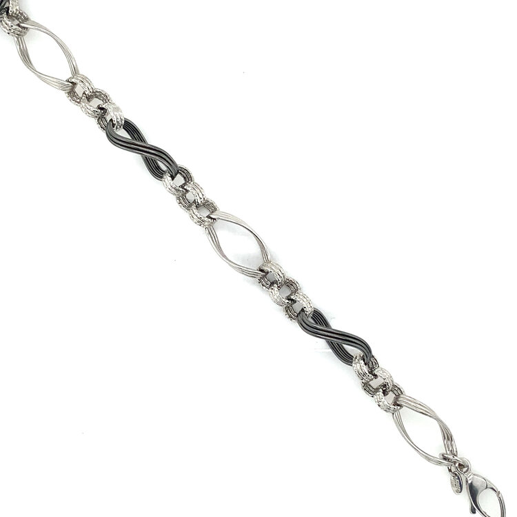 20505 14K WHITE GOLD TWISTED DESIGN OVAL AND INFINITY LINK  BRACELET