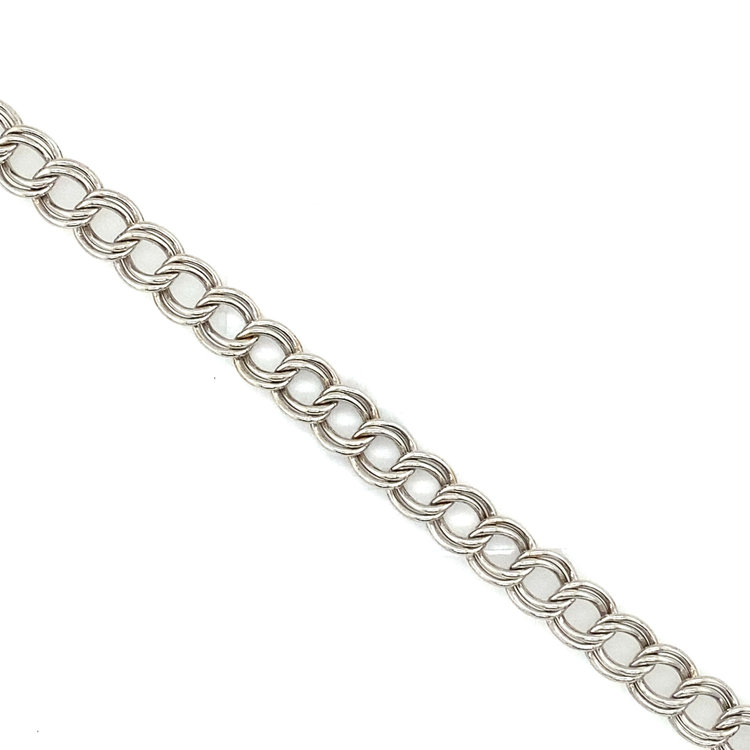 20304 14K WHITE GOLD 7.5MM DOUBLE LINK CHARM BRACELET