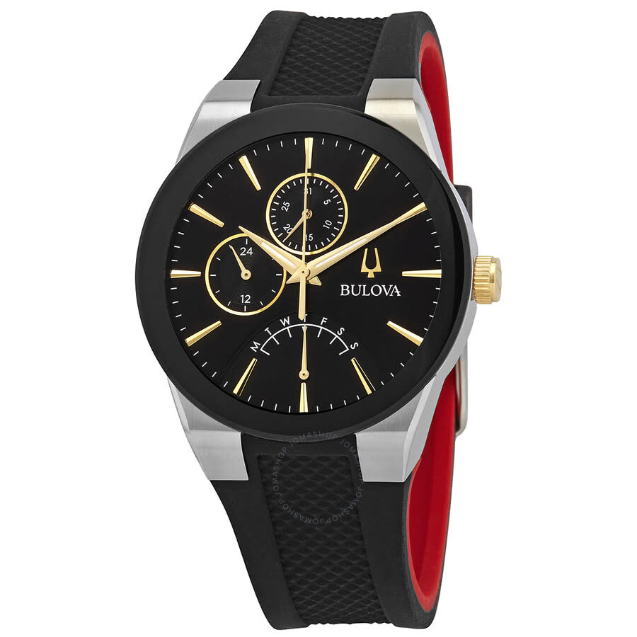 042429580978 BULOVA FUTURO BLACK AND RED RUBBER BANDS MENS WATCH