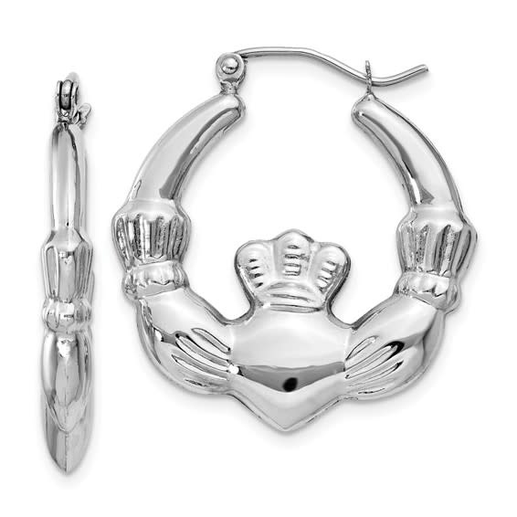 32265 14K 1'' WHITE GOLD MEDIUM CLADDAGH HOOPS