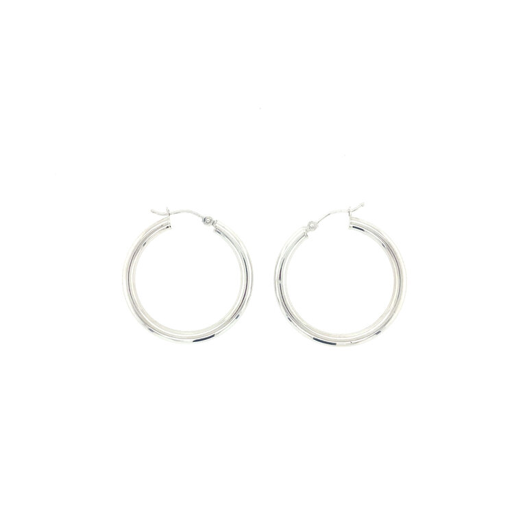31974 14K  WHITE GOLD 1.25" 2.80MM  SMALL TUBE PLAIN HOOPS