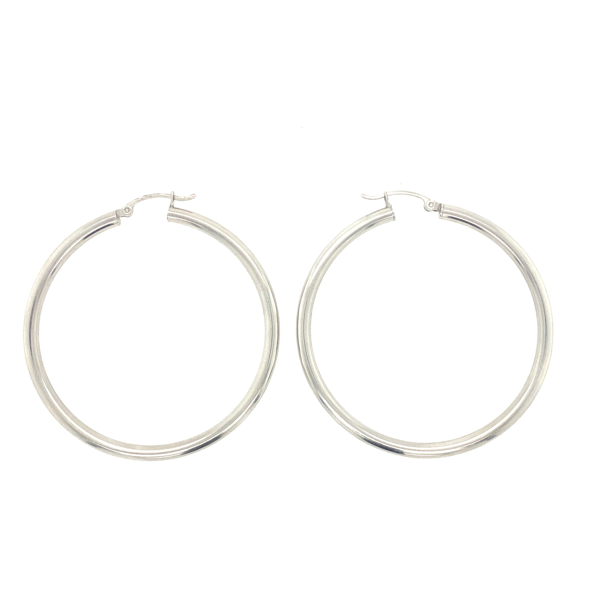 32000 14K WHITE GOLD 2" PLAIN HIGH POLISH 3MM TUBE HOOPS