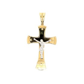 77036 14K TWO-TONE ROUND EDGES FLAT CRUCIFIX