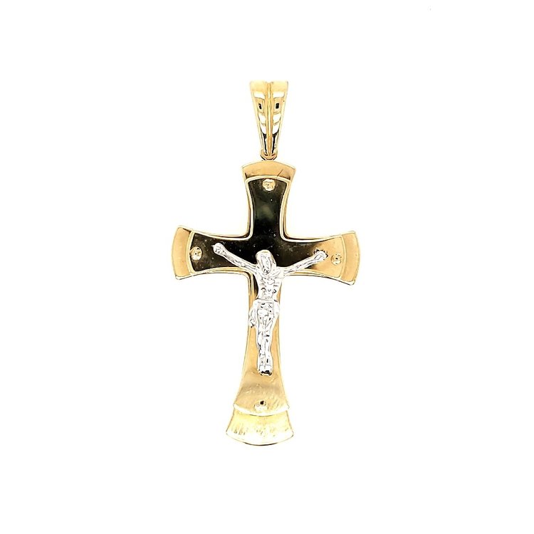77036 14K TWO-TONE ROUND EDGES FLAT CRUCIFIX