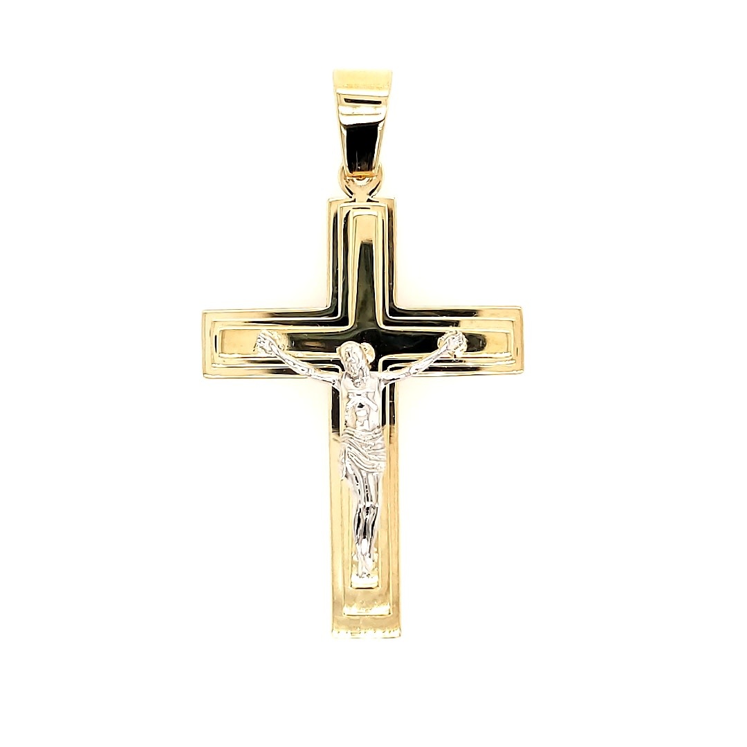 77037 14K TWO-TONE RAISED HIGH POLISH CRUCIFIX