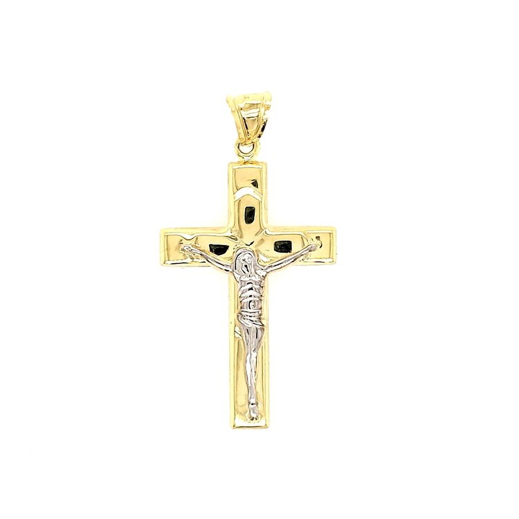 77085 14K TWO-TONED FLAT HIGH POLISHED CRUCIFIX