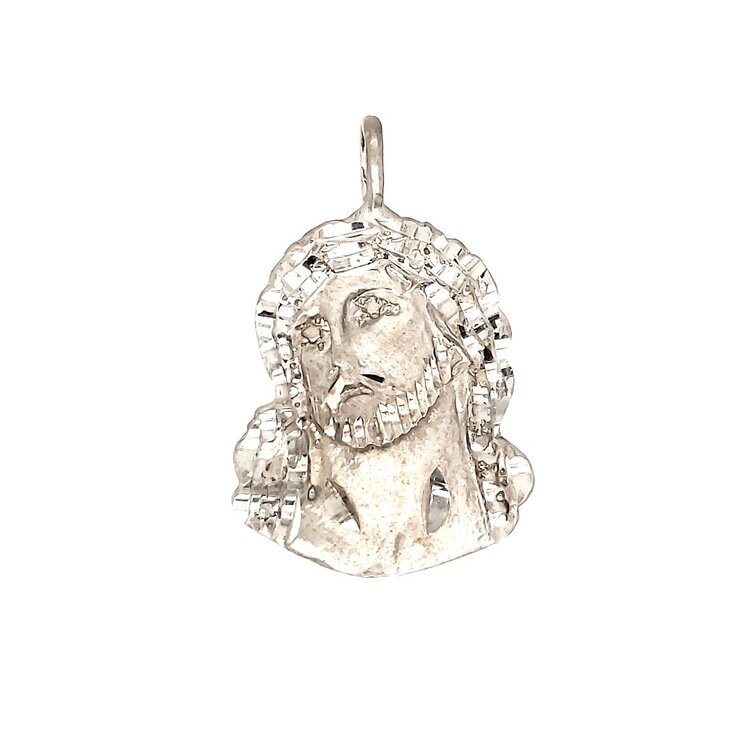 77092 14K WHITE GOLD SATIN FINISH AND DIAMOND CUT CHRIST HEAD