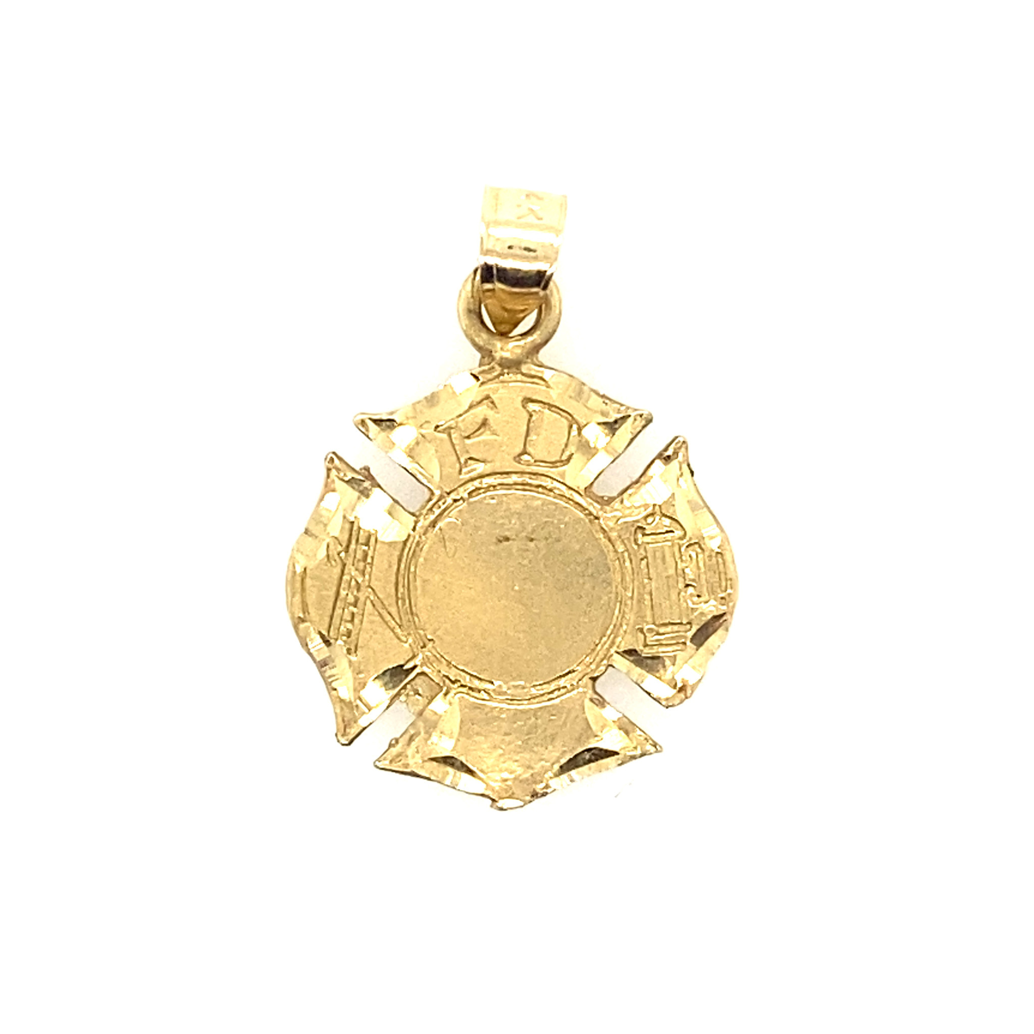 75384 14K YELLOW GOLD SMALL DIAMOND CUT FDNY MEDAL CHARM
