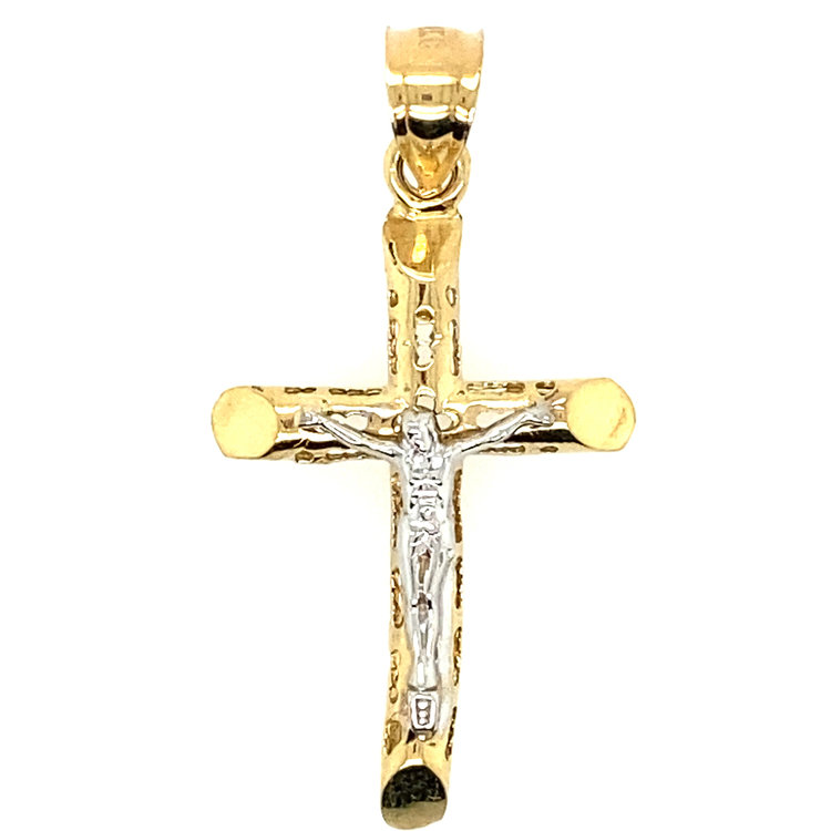 77762 14K TWO-TONE TRADITIONAL CRUCIFIX WITH CUT-OUTS
