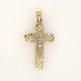 77029 14K TWO-TONE FLAT ROUNDED EDGES DIAMOND CUT CRUCIFIX