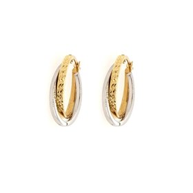32051 14K TWO-TONE .6" OBLONG DIAMOND CUT DOUBLE HOOPS
