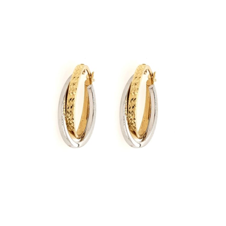 32051 14K TWO-TONE .6" OBLONG DIAMOND CUT DOUBLE HOOPS